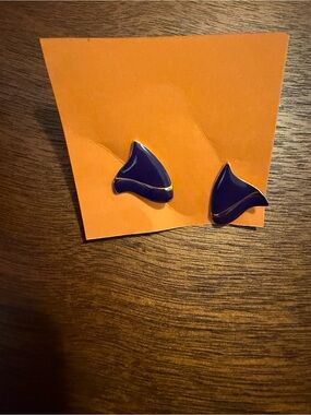 Abstract Navy Enamel Triangle Clip Earrings